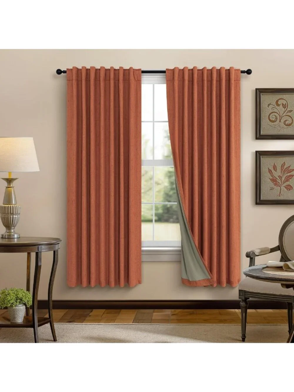 63-Inch Terracotta Blackout Curtains - 2 Panels, Boho Linen, Room Darkening for